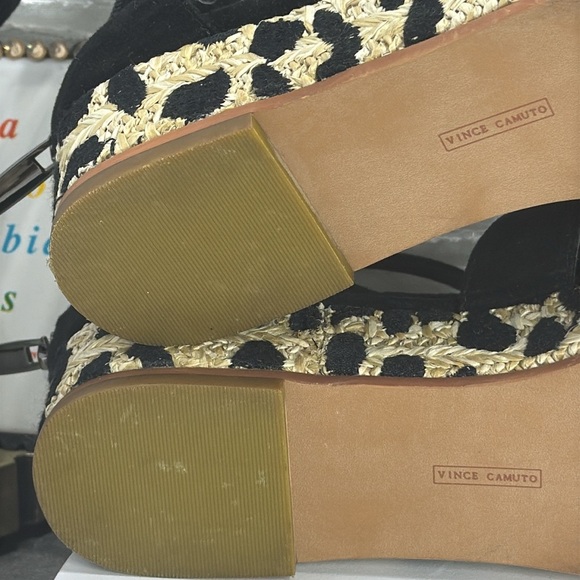 (O)Vince Camuto Kellia SuedeLeopard Sisal Leather Sandals with Straps Black 8.5M - Picture 11 of 14